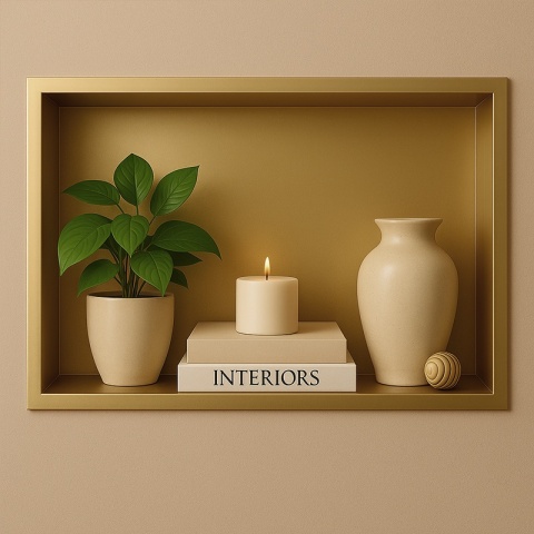 PÓŁKA ŁAZIENKOWA WNĘKOWA IGA Z KOŁNIERZEM ZŁOTA 45X30X7 CM