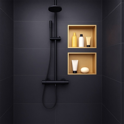 PÓŁKA ŁAZIENKOWA WNĘKOWA IGA Z KOŁNIERZEM ZŁOTY 30X20X10 CM