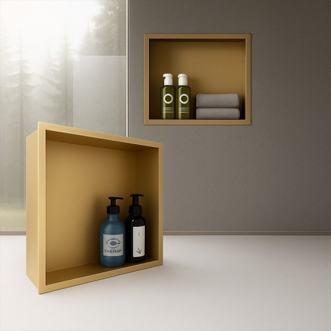 PÓŁKA ŁAZIENKOWA WNĘKOWA IGA Z KOŁNIERZEM ZŁOTY 30X20X10 CM