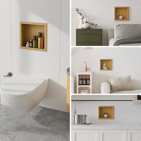 PÓŁKA ŁAZIENKOWA WNĘKOWA IGA Z KOŁNIERZEM ZŁOTY 30X20X10 CM