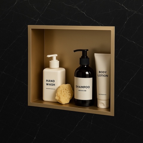 PÓŁKA ŁAZIENKOWA WNĘKOWA IGA Z KOŁNIERZEM ZŁOTY 30X20X10 CM