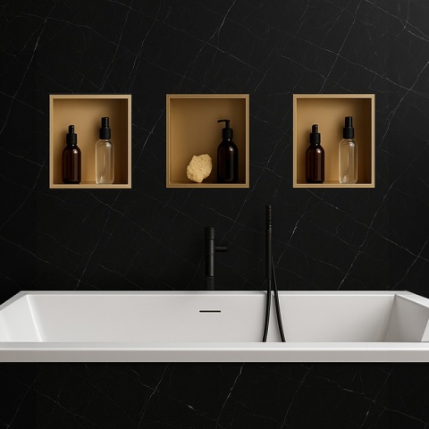 PÓŁKA ŁAZIENKOWA WNĘKOWA IGA Z KOŁNIERZEM ZŁOTY 30X20X10 CM