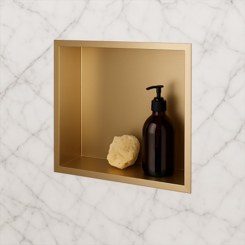 PÓŁKA ŁAZIENKOWA WNĘKOWA IGA Z KOŁNIERZEM ZŁOTY 30X20X10 CM