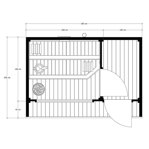 SAUNA OGRODOWA FIŃSKA ALTANKA Z PIECEM SELIN 9kW 6 OSOBOWA 205x300 CM
