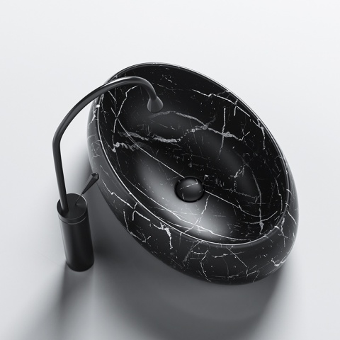 UMYWALKA NABLATOWA CERAMICZNA OWALNA CARI-MAR5-500 CZARNY MARMUR MAT 50x31 CM