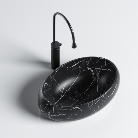 UMYWALKA NABLATOWA CERAMICZNA OWALNA CARI-MAR5-500 CZARNY MARMUR MAT 50x31 CM