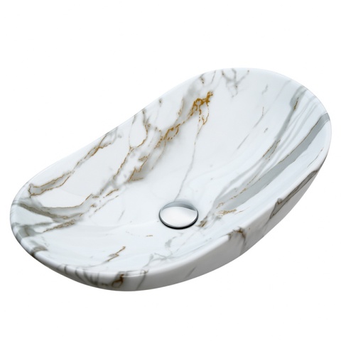 UMYWALKA NABLATOWA CERAMICZNA OWALNA LAVI-MAR1-625 BIAŁY MARMUR POŁYSK 62x36 CM