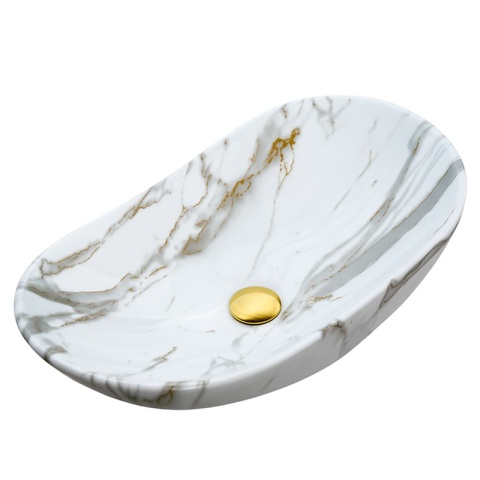 UMYWALKA NABLATOWA CERAMICZNA OWALNA LAVI-MAR1-625 BIAŁY MARMUR POŁYSK 62x36 CM