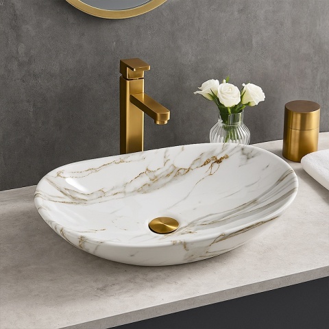 UMYWALKA NABLATOWA CERAMICZNA OWALNA LAVI-MAR1-625 BIAŁY MARMUR POŁYSK 62x36 CM