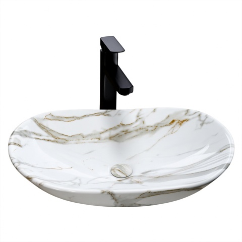 UMYWALKA NABLATOWA CERAMICZNA OWALNA LAVI-MAR1-625 BIAŁY MARMUR POŁYSK 62x36 CM