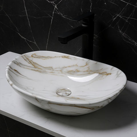 UMYWALKA NABLATOWA CERAMICZNA OWALNA LAVI-MAR1-625 BIAŁY MARMUR POŁYSK 62x36 CM