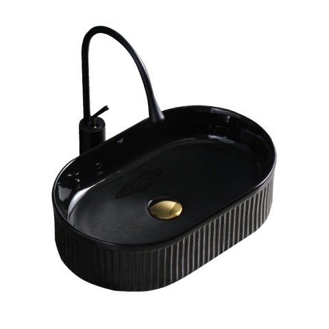 UMYWALKA NABLATOWA CERAMICZNA OWALNA RYFLOWANA ELIX-BL-490 CZARNY POŁYSK 49x31 CM