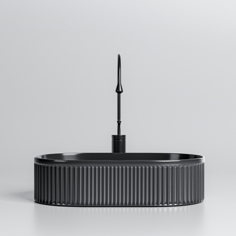 UMYWALKA NABLATOWA CERAMICZNA OWALNA RYFLOWANA ELIX-BL-490 CZARNY POŁYSK 49x31 CM