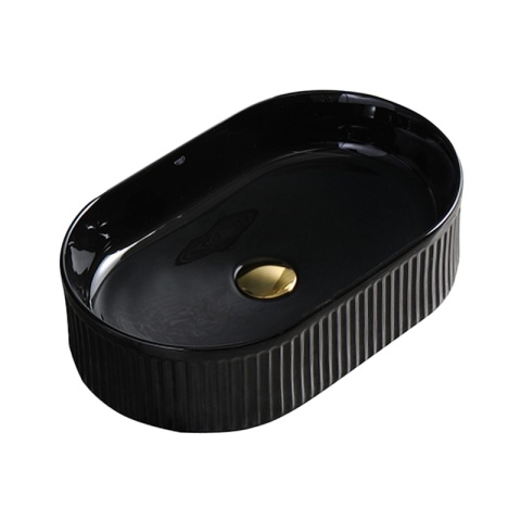 UMYWALKA NABLATOWA CERAMICZNA OWALNA RYFLOWANA ELIX-BL-490 CZARNY POŁYSK 49x31 CM