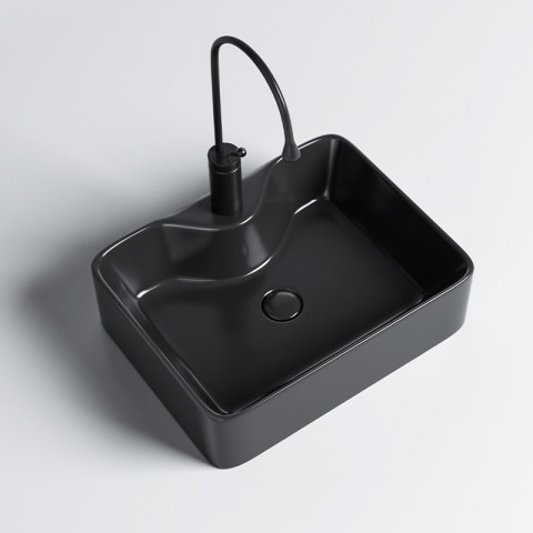 UMYWALKA NABLATOWA CERAMICZNA PROSTOKĄTNA ELISE-BL-480 CZARNY POŁYSK 48x37 CM