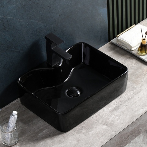 UMYWALKA NABLATOWA CERAMICZNA PROSTOKĄTNA ELISE-BL-480 CZARNY POŁYSK 48x37 CM