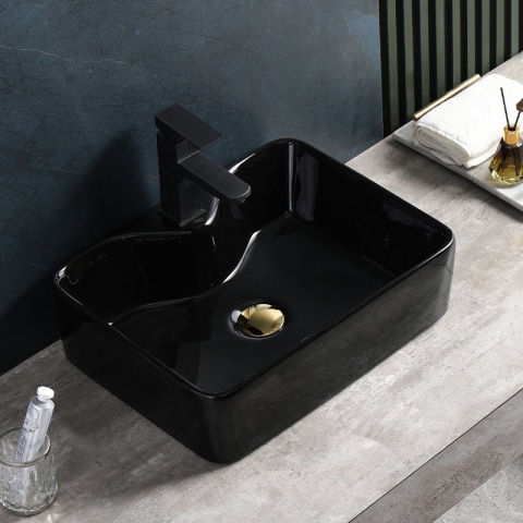UMYWALKA NABLATOWA CERAMICZNA PROSTOKĄTNA ELISE-BL-480 CZARNY POŁYSK 48x37 CM