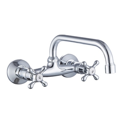 BATERIA KUCHENNA ŚCIENNA OBROTOWA DŁUGA WYLEWKA KRAN RETRO FLORA CHROM