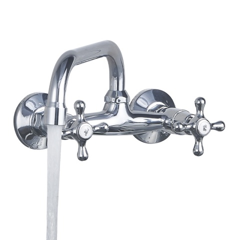 BATERIA KUCHENNA ŚCIENNA OBROTOWA DŁUGA WYLEWKA KRAN RETRO FLORA CHROM