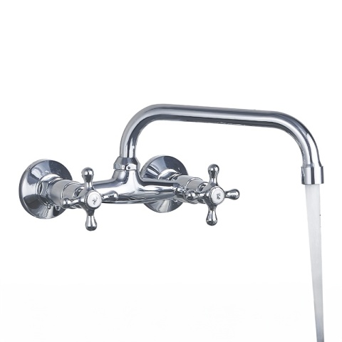 BATERIA KUCHENNA ŚCIENNA OBROTOWA DŁUGA WYLEWKA KRAN RETRO FLORA CHROM