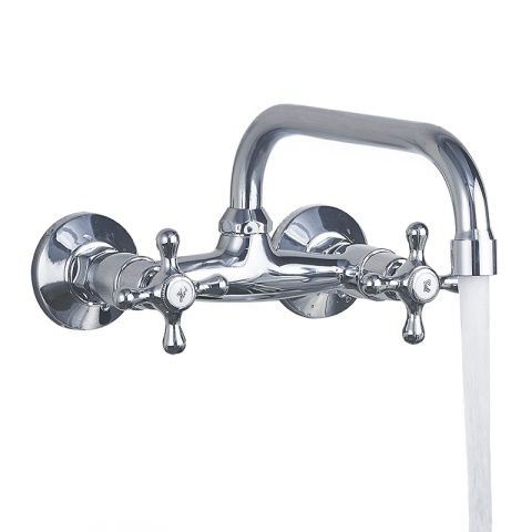 BATERIA KUCHENNA ŚCIENNA OBROTOWA DŁUGA WYLEWKA KRAN RETRO FLORA CHROM