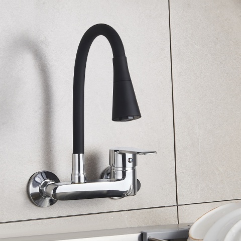 BATERIA KUCHENNA ŚCIENNA HARBOR GIĘTKA CZARNA WYLEWKA PODSTAWA CHROM