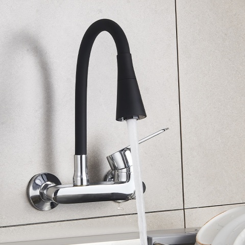 BATERIA KUCHENNA ŚCIENNA HARBOR GIĘTKA CZARNA WYLEWKA PODSTAWA CHROM