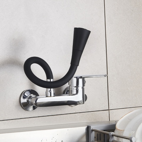 BATERIA KUCHENNA ŚCIENNA HARBOR GIĘTKA CZARNA WYLEWKA PODSTAWA CHROM