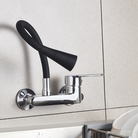 BATERIA KUCHENNA ŚCIENNA HARBOR GIĘTKA CZARNA WYLEWKA PODSTAWA CHROM