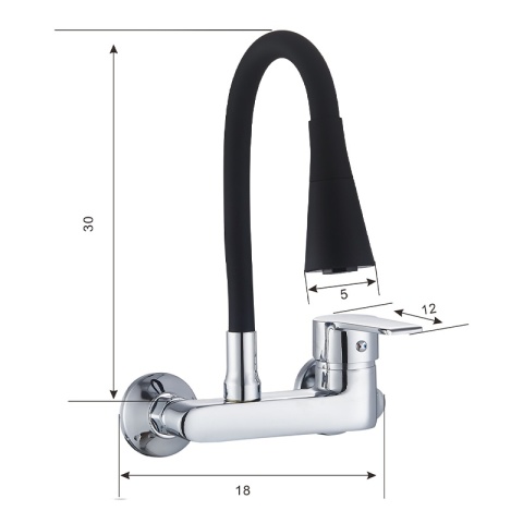 BATERIA KUCHENNA ŚCIENNA HARBOR GIĘTKA CZARNA WYLEWKA PODSTAWA CHROM