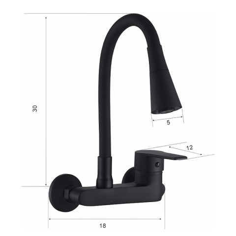 BATERIA KUCHENNA ŚCIENNA HARBOR GIĘTKA CZARNA WYLEWKA PODSTAWA CZARNA