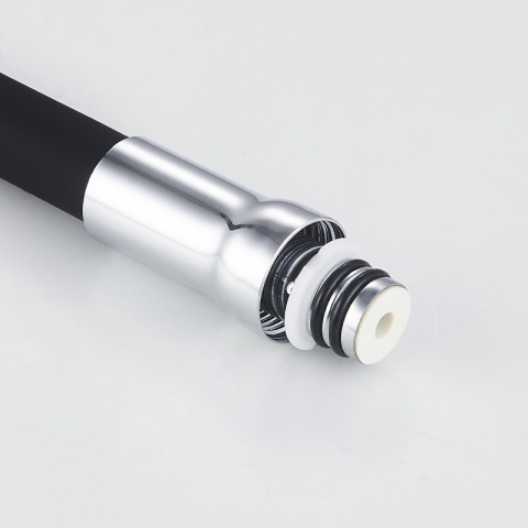 BATERIA KUCHENNA ŚCIENNA KRAN LARGO GIĘTKA CZARNA WYLEWKA PODSTAWA CHROM