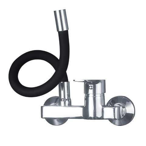 BATERIA KUCHENNA ŚCIENNA KRAN LARGO GIĘTKA CZARNA WYLEWKA PODSTAWA CHROM