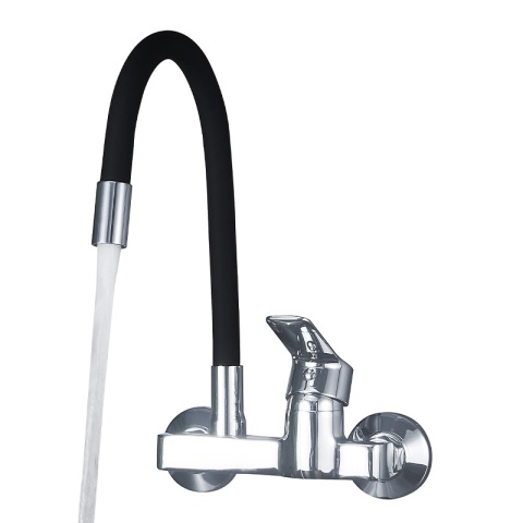 BATERIA KUCHENNA ŚCIENNA KRAN LARGO GIĘTKA CZARNA WYLEWKA PODSTAWA CHROM