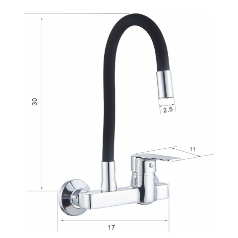 BATERIA KUCHENNA ŚCIENNA KRAN LARGO GIĘTKA CZARNA WYLEWKA PODSTAWA CHROM