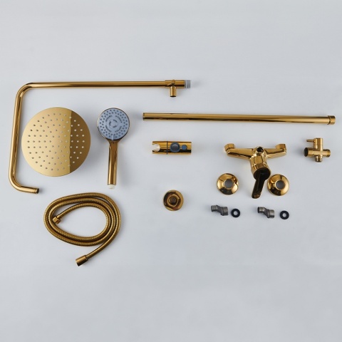 BATERIA PRYSZNICOWA ŁAZIENKOWA ŚCIENNA ZESTAW Z DESZCZOWNICĄ HAVANA ZŁOTA