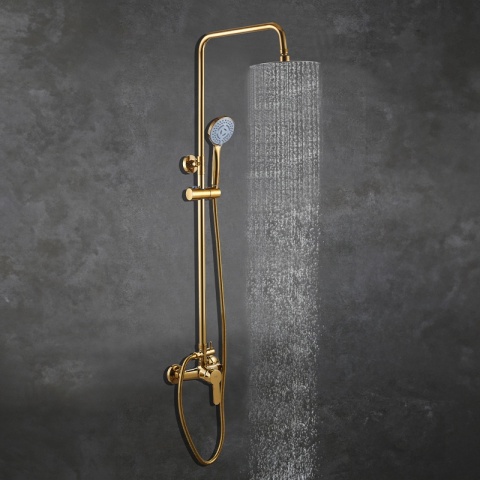 BATERIA PRYSZNICOWA ŁAZIENKOWA ŚCIENNA ZESTAW Z DESZCZOWNICĄ HAVANA ZŁOTA