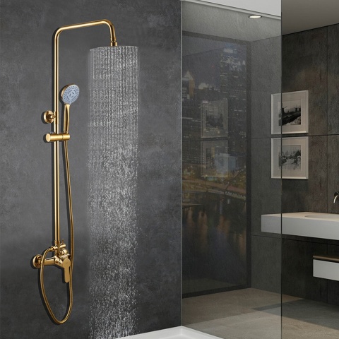 BATERIA PRYSZNICOWA ŁAZIENKOWA ŚCIENNA ZESTAW Z DESZCZOWNICĄ HAVANA ZŁOTA