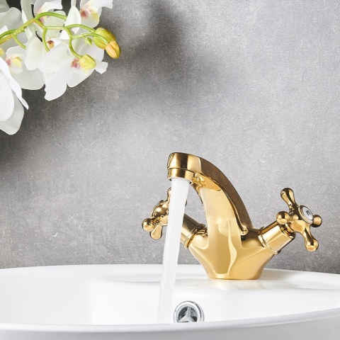 BATERIA UMYWALKOWA ŁAZIENKOWA STOJĄCA RETRO VIOLA ZŁOTA