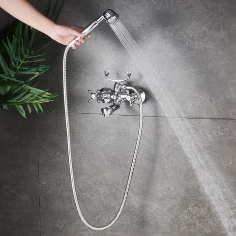 BATERIA WANNOWA ŚCIENNA PRYSZNICOWA ŁAZIENKOWA RETRO ZESTAW GLEN-CH CHROM