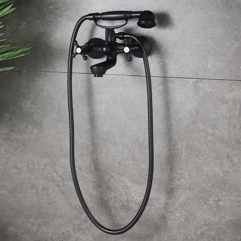 BATERIA WANNOWA ŚCIENNA PRYSZNICOWA ŁAZIENKOWA RETRO ZESTAW GLEN-BL CZARNA