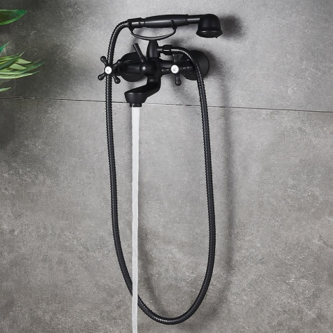 BATERIA WANNOWA ŚCIENNA PRYSZNICOWA ŁAZIENKOWA RETRO ZESTAW GLEN-BL CZARNA