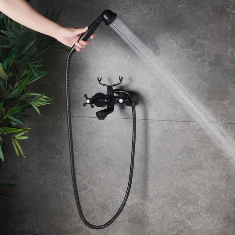 BATERIA WANNOWA ŚCIENNA PRYSZNICOWA ŁAZIENKOWA RETRO ZESTAW GLEN-BL CZARNA