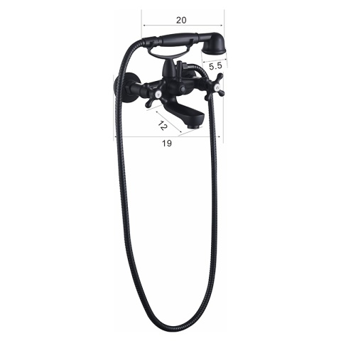 BATERIA WANNOWA ŚCIENNA PRYSZNICOWA ŁAZIENKOWA RETRO ZESTAW GLEN-BL CZARNA