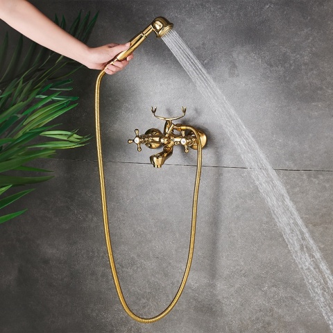 BATERIA WANNOWA ŚCIENNA PRYSZNICOWA ŁAZIENKOWA RETRO ZESTAW GLEN-GL ZŁOTA