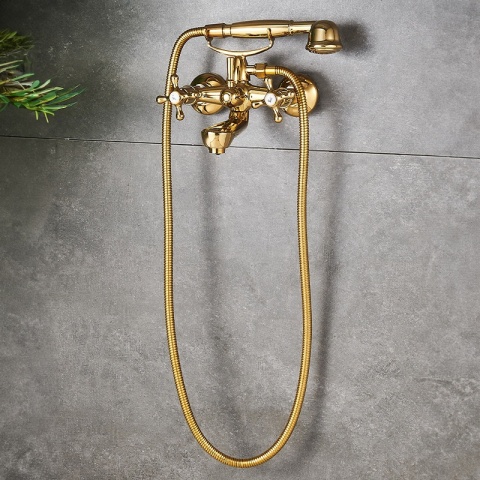 BATERIA WANNOWA ŚCIENNA PRYSZNICOWA ŁAZIENKOWA RETRO ZESTAW GLEN-GL ZŁOTA