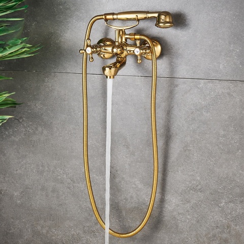 BATERIA WANNOWA ŚCIENNA PRYSZNICOWA ŁAZIENKOWA RETRO ZESTAW GLEN-GL ZŁOTA