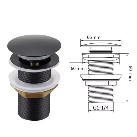 KOREK DO UMYWALKI KLIK-KLAK AUTOMATYCZNY BEZ PRZELEWU LARS-BL CZARNY