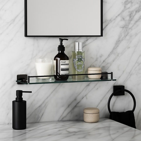 PÓŁKA ŁAZIENKOWA POD LUSTRO SZKLANA WISZĄCA MARGO-BL CZARNA