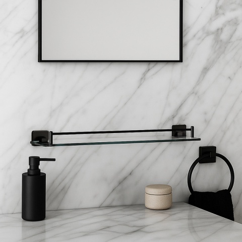 PÓŁKA ŁAZIENKOWA POD LUSTRO SZKLANA WISZĄCA MARGO-BL CZARNA